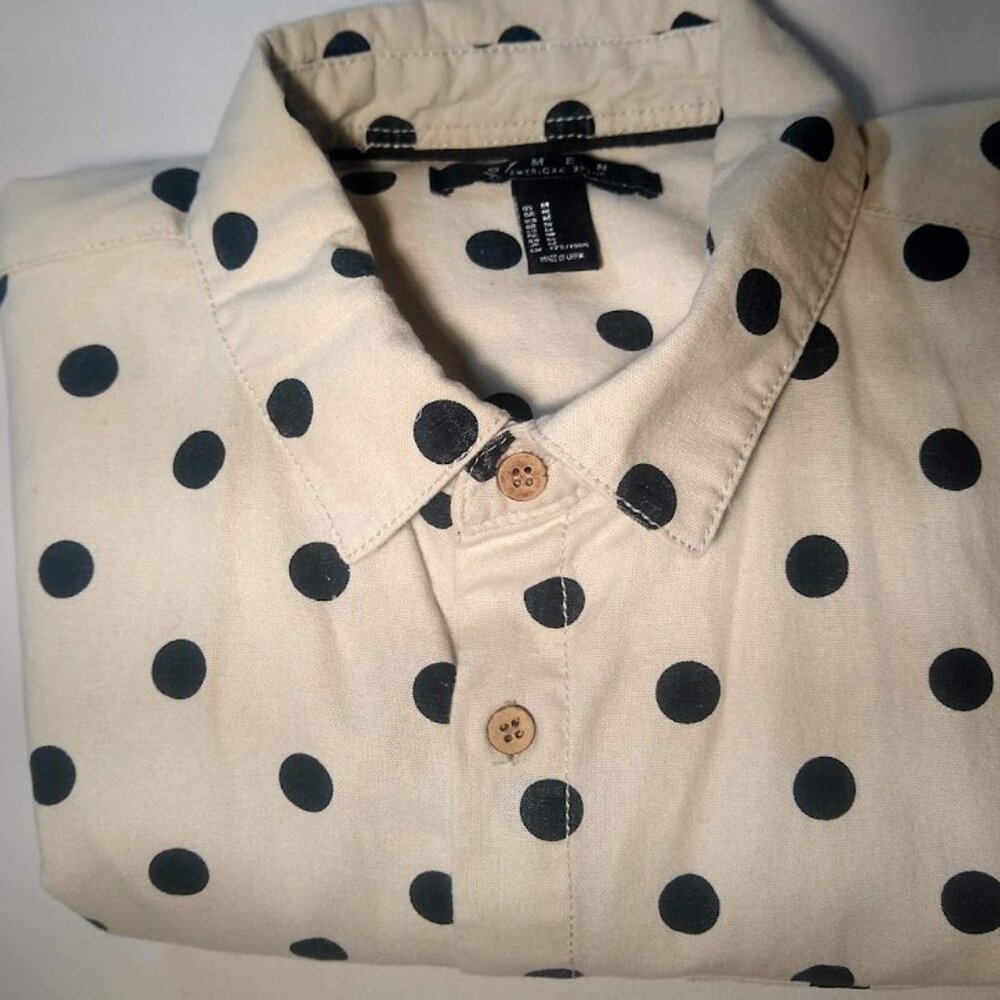 21 Men   M  cream w-navy polka dots  cotton twill